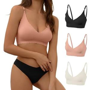 DEANGELMON V Neck Bra Padded Seamless Adjustable Straps Bralettes Everyday Basic Sleeping Bras Multiple Pack M