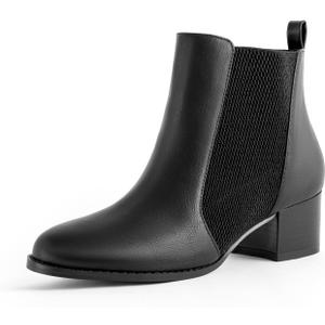 Low Heel Ankle Boots for Women Chunky Block Heel Elastic Gore Chelsea Boots Slip On Comfortable Short Boots Round Toe Black Brown Heeled Booties for Fall Winter (6)