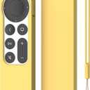 K TOMOTO Compatible with Apple TV 4K Siri Remote Case 2021, Silky-Soft Anti-Slip Protective Silicone Cover for Siri Remote Control 2nd Generation [Lanyard Included], Yellow