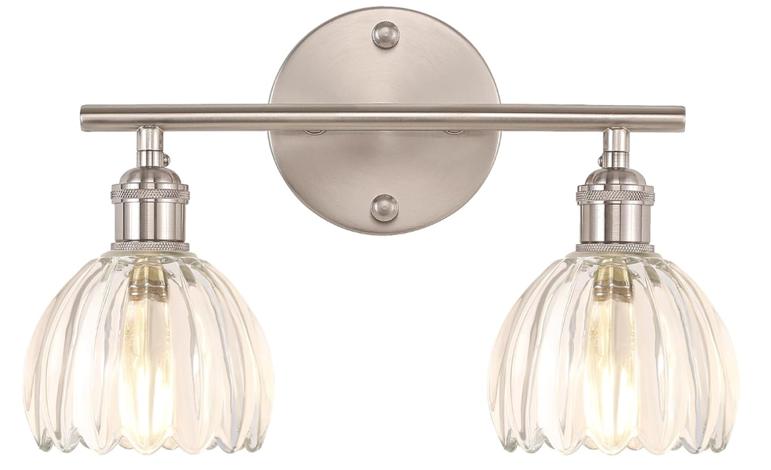 Shenmoyl Bathroom Light Fixtures, 2-Light Vanity wall Light Over Mirror with Clear Tulip Glass Shade for Bedroom Living Room (Bulb Not Included), Satin Nickel