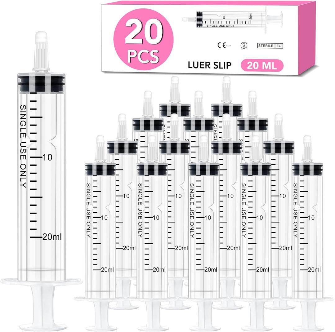 20 PCS 20ml Oral Syringe With Cap, Plastic Syringe without Needle for Medicine Dropper, Feeding Pets, Liquid Measuring, Handicrafts, Individually Sealed, Luer Slip