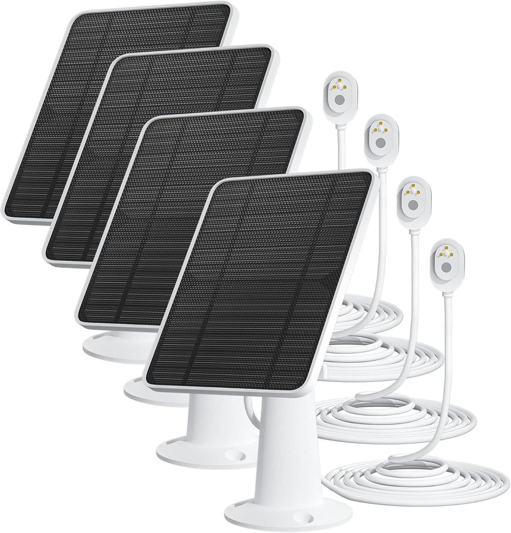 Solar Panel Charger Compatible with Arlo Ultra/Ultra 2/Pro 3/Pro 4/Pro 3 Floodlight Security Camera, 5V 4W Solar Panels Charging IP65 Weatherproof w/ 9.8ft Charging Cable Adjustable Wall Mount, 4 Pack