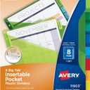 Avery Insertable Plastic Dividers for 3 Ring Binders, 8 Tabs per Set, Big Tabs, One Pocket, Multicolor Binder Dividers, Works with Sheet Protectors (11903)