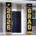 2026 Graduation Decorations, Graduation Banner Class of 2026, Hanging Congratulations/Congrats Grad Banner for Door and Porch, Party Decor - Black