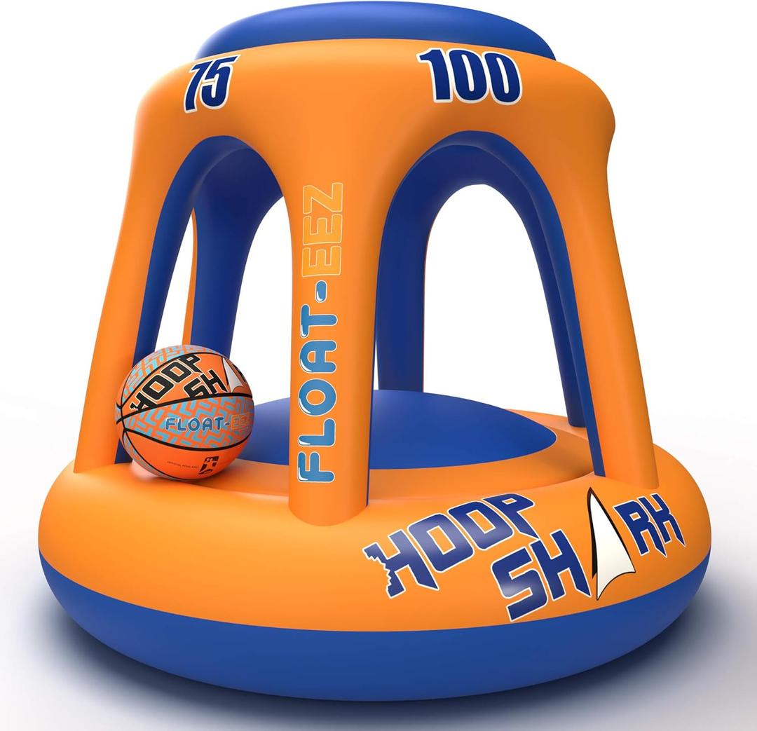 Swimming Pool Basketball Hoop Set by Hoop Shark - Orange/Blue - Inflatable Hoop with Ball - Perfect for Competitive Water Play and Trick Shots - Ultimate Summer Toy Swimming Pool Basketball Hoop Set by Hoop Shark - Orange/Blue - Inflatable Hoop with Ball - Perfect for Competitive Water Play and Trick Shots - Ultimate Summer Toy