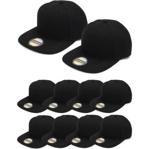 10 Pack Blank Snapback Hats for Men Flat Brim Hats Baseball Caps Bulk (Black), One Size