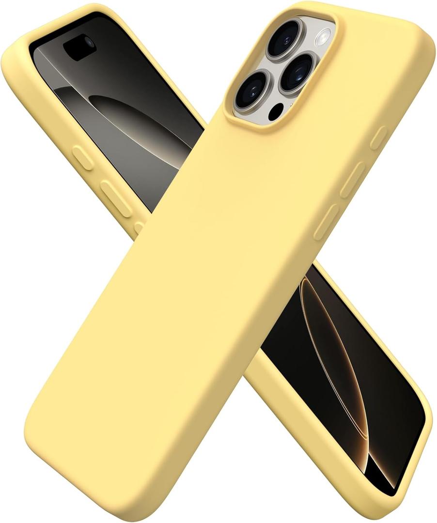 ORNARTO Compatible with iPhone 16 Pro Max Case 6.9", Slim Liquid Silicone 3 Layers Soft Gel Rubber Shockproof Protective Cover with Anti-Scratch Microfiber Lining-Buttercream Yellow