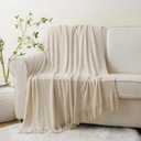 BATTILO HOME Beige Throw Blanket for Couch, Soft Chenille Knit Throws with Tassels for Home Decor, Spring Beige Throws for Couch Cover, 50"x60"