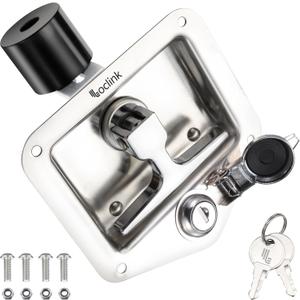 Tool Box Lock with Shock-Absorbing Roller Latch & Zinc Alloy Cover Truck Toolbox Latch Replacement 304 Stainless Steel Folding T-Handle Lock with Keys for RV Camper, Trailer Door, Cabinets