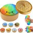 Glitter Dumpling Squishy, New Mystery Glitter Dumpling Squishies Box, Jumbo Squishy Toy with Steamer Box, Colorful Fidget Stress Balls, Soft Squeeze Decompression Dough Sensory Play Toy (Dazzling)