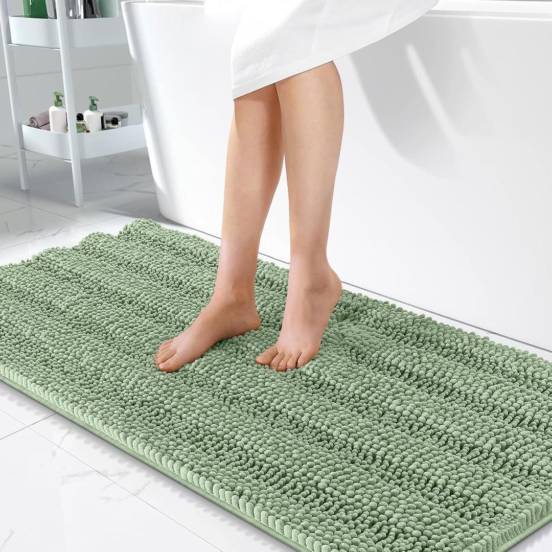 OLANLY Thick Bathroom Runner Rugs 47x24, Extra Absorbent Chenille Striped Bath Rugs, Rubber Backing, Machine Wash Dry, Long Bath Mats for Bathroom, Tub and Shower, Home Decor Accessories, Sage Green