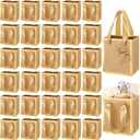 Yeaqee 50 Pcs Mini Metallic Paper Gift Bags with Handles 4x2.75x4.5'' Tiny Small Gift Bags with Thank You Tag for Wedding Graduation Birthday Party Return Gifts Jewelry Business (Kraft,Gold)