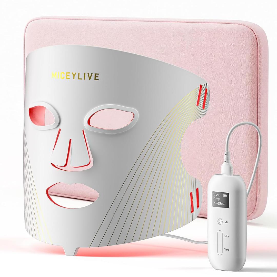 Red Light Therapy for Face Mask, Blue Light Therapy for Acne, Gifts for Women, Wrinkle LED Face Mask, 432 LED with Full Face Coverage & 3 Light Modes, Travel Bag for Home Use & Travel, Pink
