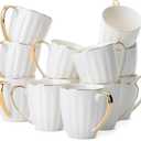 BTaT- White Coffee Mugs with Gold Rim, Set of 12, 12oz, Porcelain Coffee Mugs for Coffee Mug Set, Christmas Gifts