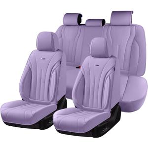 Coverado Seat Covers Full Set, Waterproof Car Seat Covers, Leather Seat Cover for Cars, Front and Back Car Seat Protector, Universal Car Seat Cushions Automotive Accessories Fit for Most Cars, Purple