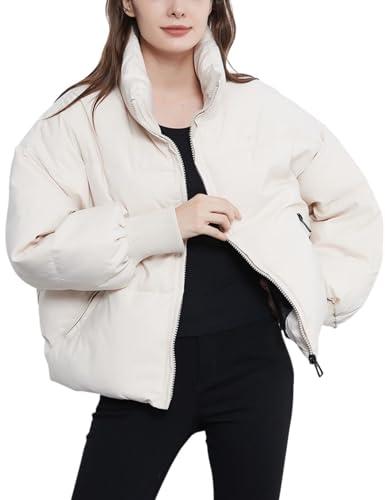 Gihuo Women’s Winter Cropped Puffer Jacket Coat Short Warm Quilted Jacket(White-S)