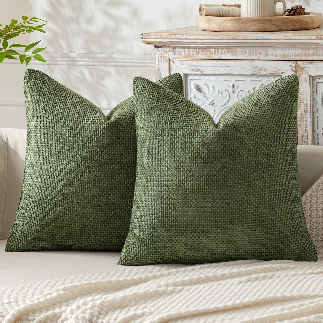 MIULEE Pack of 2 Couch Throw Pillow Covers 20x20 Inch Sage Green Modern Boho Accent Decorative Pillow Covers Soft Chenille Farmhouse Cushion Covers for Home Decor Bed Sofa Living Room