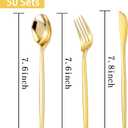 PULOTE 150PCS Gold Plastic Silverware Disposable - Heavy Duty Gold Plastic Cutlery - Gold Plastic Utensils Set Include 50 Knives,50 Forks,50 Spoons for Party&Wedding