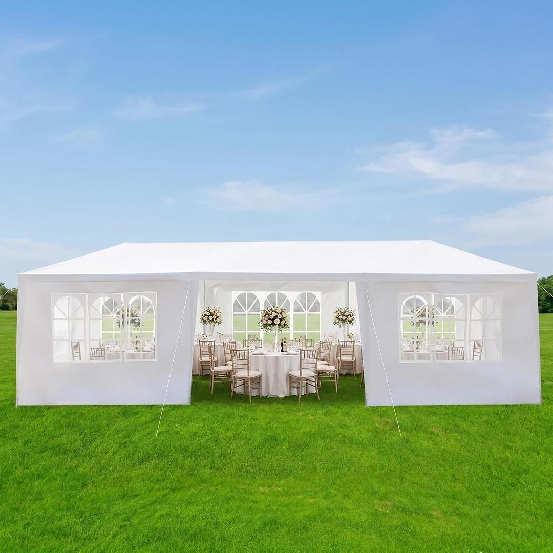10x30 Canopy Tent Party Tent with 7 Sidewalls, White