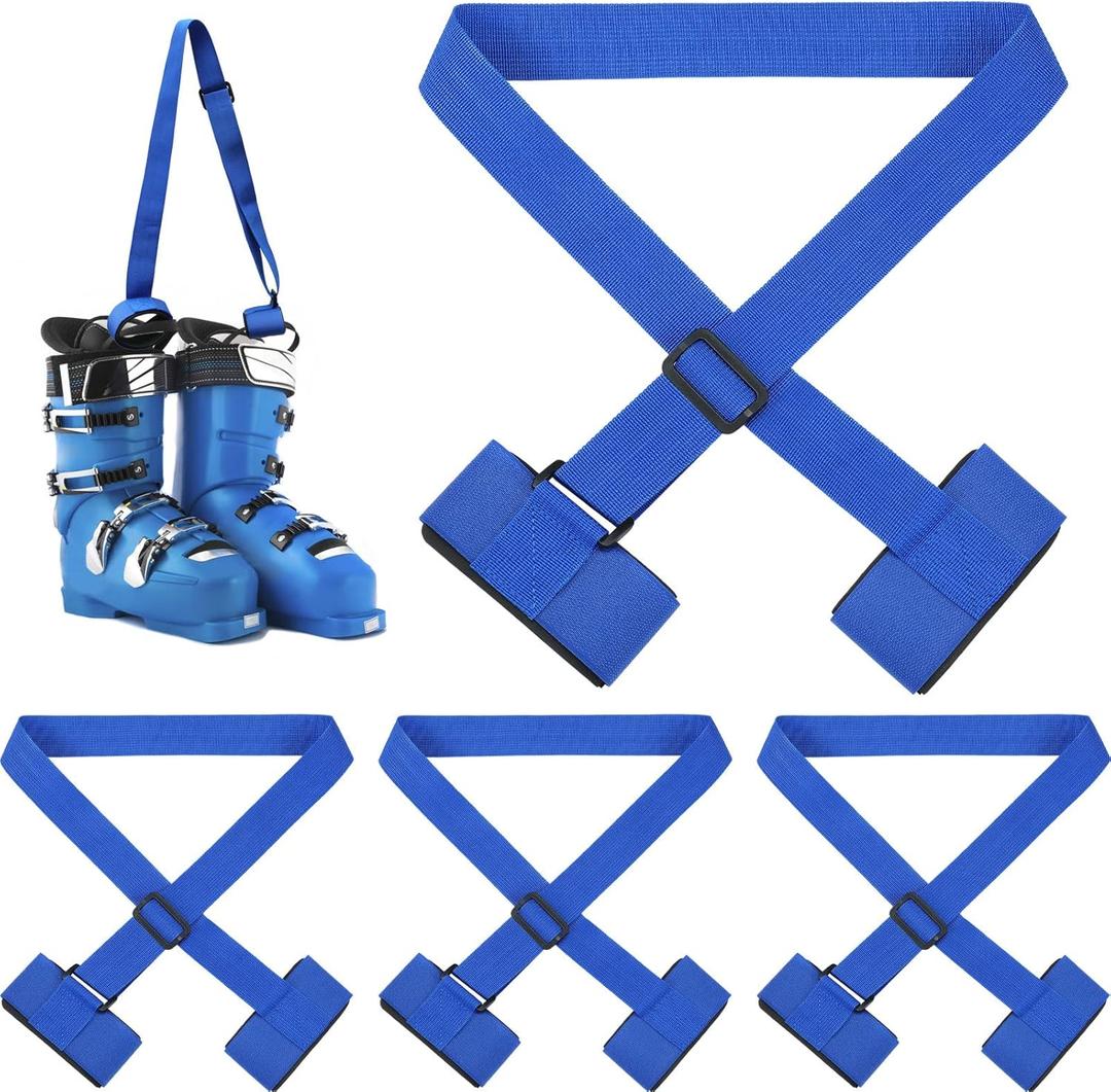 Blulu 4 Pack Ski Carrier Straps Adjustable Shoulder with Cushioned Fastener Tape Strap Loop Strong for Adults Kids (Blue)
