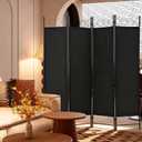 FDW 4 Panel Room Divider and Folding Portable Partition Screen, 6FT Wall Divider Screen for Dorm Bedroom Office, Coal Black