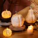 Leinuosen 4 Pcs Thanksgiving Lighted Resin Pumpkin Decorations Pumpkins Fall Centerpiece Table Figurines Decorations for Home Harvest Tabletop Autumn(White)