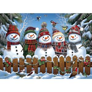Winter Snowmen Christmas Jigsaw Puzzle 1000 Pieces for Adults Festive Holiday Scene with Birds & Snowy Fence Puzzle with Letters on Back Family Challenge Perfect for Game Night (27.6x19.7 Inch