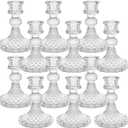 Candlestick Holders Set of 12-4" H Crystal Taper Candle Holders, Thick Glass Candle Stand with Diamond Pattern for Table, Wedding, Party, Church Decoration, Home Decor