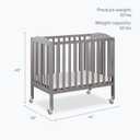 Dream On Me 3-in-1 Portable Folding Stationary Side Mini Baby Crib in Steel Grey & Mattress, Green Guard Gold & BSA, Use as Changer & Playpen, Locking Wheels, 3 Mattress Heights, Extra Firm Mattress