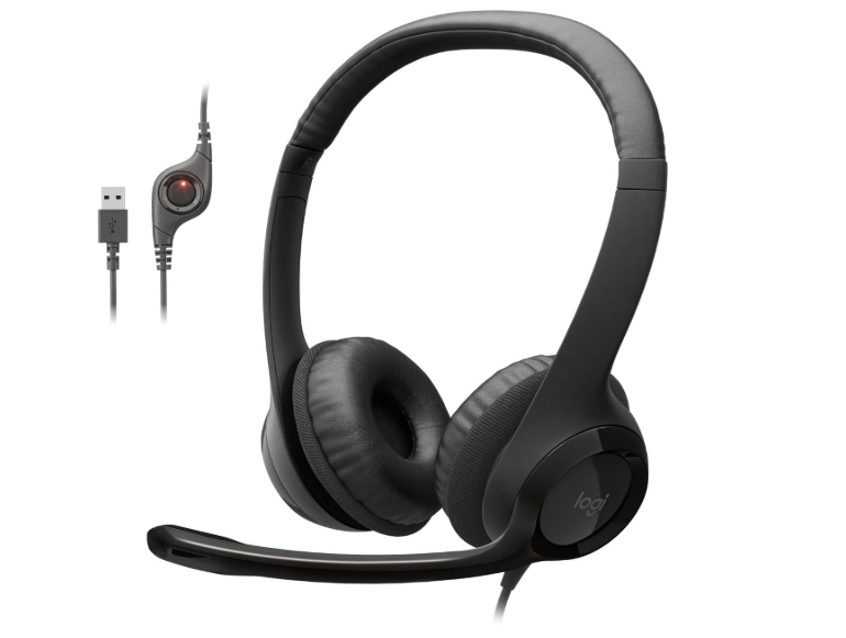 Logitech H390 Gaming Headphones, Wired Headphones with Mic, USB Headset with Microphone for PC, Noise Cancelling Microphone for Video Meetings, Music, Gaming - Black