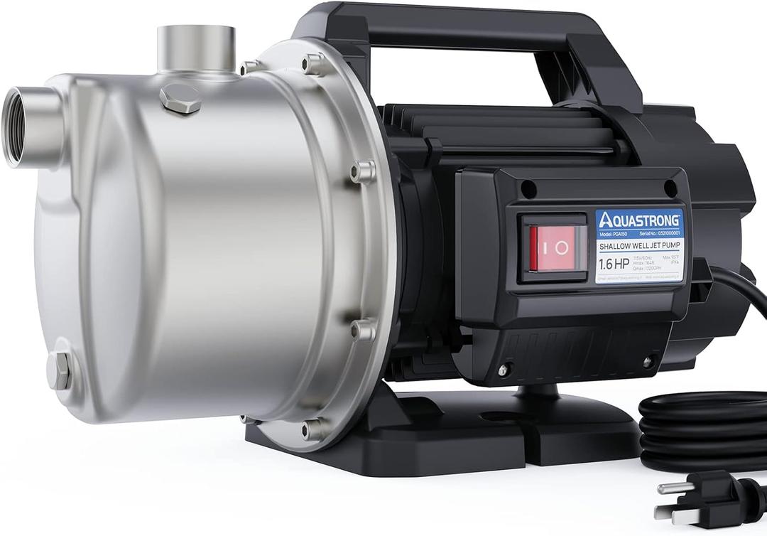Aquastrong 1.6 HP Portable Shallow Well Pump Garden, 1320 GPH, 115V, Stainless Steel, Sprinkler, Water Transfer Draining Irrigation Pump, for Lawn or Garden