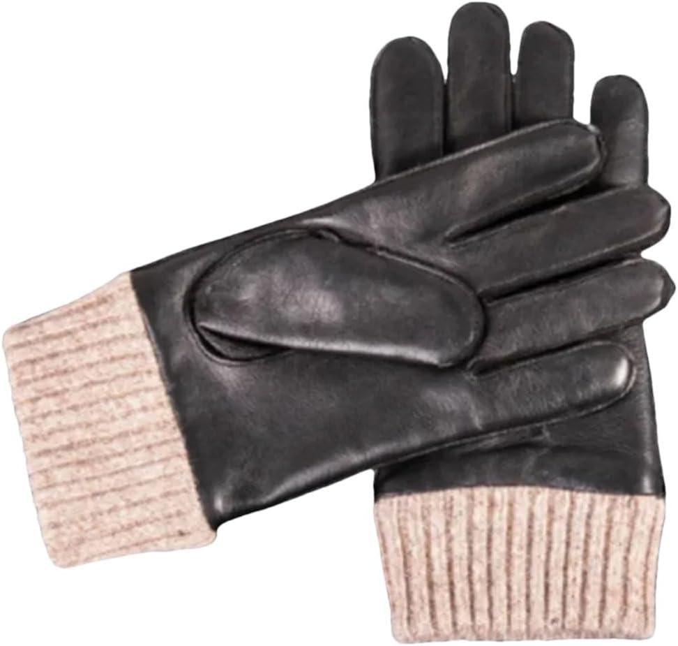 Men's Winter Gloves Ripple Touch Screen Wool Knit Lining Leather Driving Gloves (Large, Black)