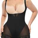 SHAPELLX Shapewear for Women Fajas Colombianas Tummy Control Body Shaper Open Bust Bodysuit with Hook Zipper Closure (Large, A1-black)
