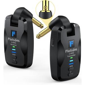 FW2D Wireless Guitar System Exclusive Mute Plug, 2.4 GHz Wireless Guitar Transmitter Receiver, 10H Working Cordless Guitar Transmitter Rechargeable USB C for Acoustic Electric Guitar Bass Ukulele etc