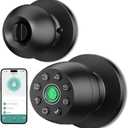 Fingerprint door lock, smart door knob with fingerprint and keypad password, App-controlled biometric door lock, keyless entry, suitable for bedrooms, offices, hotels, and apartments (matte black)HL-5