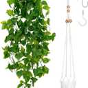 BLEUM CADE 1pcs Fake Hanging Plants Kit with Pot and Plant Hanger, Artificial Pothos Vines Hanging Potted Plant Greenery for Home Living Room Indoor Outdoor Decor