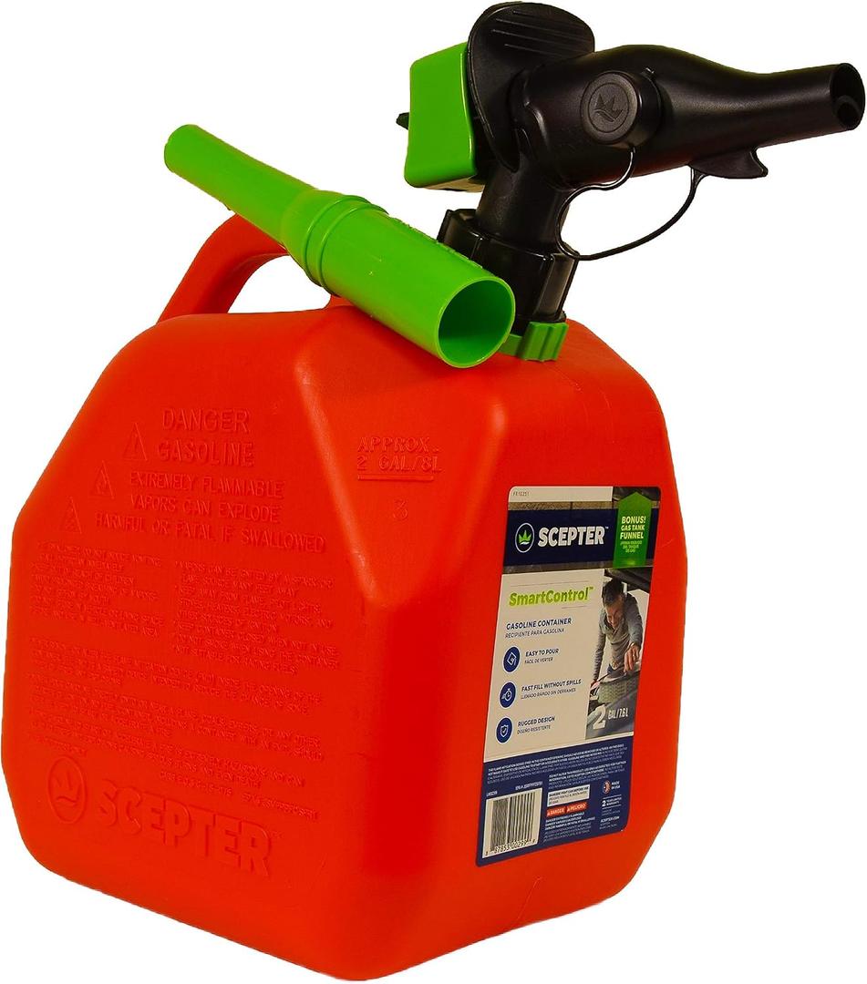 Scepter FR1G252 Fuel Container with Spill Proof Spout with Bonus Spout Extender, Red Gas Can, 2 Gallon
