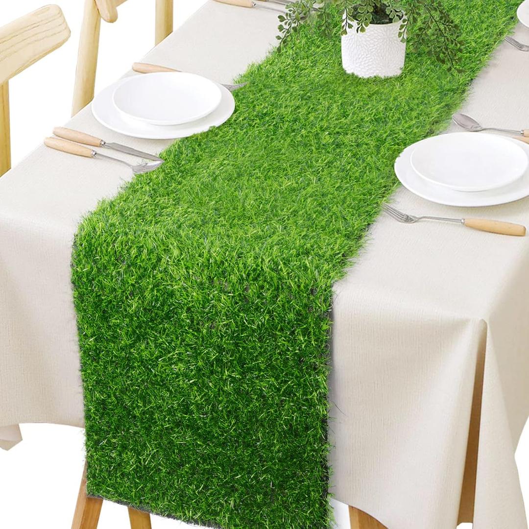 Grass Table Runner 12 x 72 Inch, Green Fake Faux Grass Table Decoration for Wedding, Birthday Party, Baby Shower, Banquet, Spring Summer Holiday Artificial Tabletop Decor