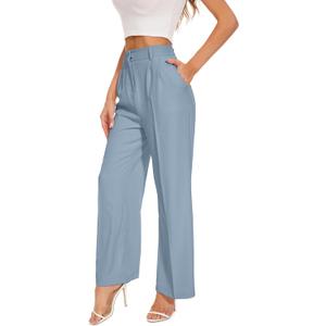 FUNYYZO Wide Leg Pants Women's High Elastic Waisted in The Back Business Work Trousers Long Straight Suit Pants (X-Large, Sky Blue (Thin))