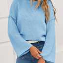Cicy Bell Womens Oversized Crew Neck Sweater Fall Long Sleeve Knit Tops Trendy Casual Loose Fit Pullover Sweaters (Blue, M)