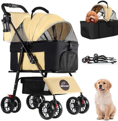 3 in 1 Cat Dog Stroller for Medium Dogs 20 lbs,Pet Stroller for Cats(Brown) | Small Dog Stroller,Foldable Cat-Strollers for 2-Cats with Removable Carrier,Pet-Stroller for Cats with Storage Bag Cup Holder