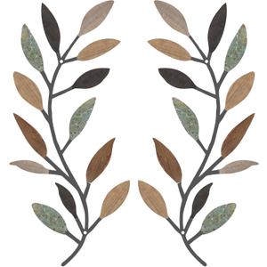 Zhengmy 2 Pieces Metal Tree Leaf Wall Decor Vine Olive Branch Leaf Wall Art Living Room, Hallway Wall Decor Outdoor Decoration(Classic Color)