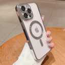 Misscase for iPhone 16 Pro Case with Privacy Screen Protectors,[Camera Lens Protector] Clear Magnetic Luxury Plating Case Compatible with MagSafe Elegant Anti-Scratch Case Cover Silver