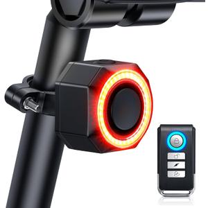 Bike Alarm with Remote, Bike Tail Light & Brake Light Auto ON/Off USB-C Rechargeable, 110dB Bicycle Alarm System Anti Theft Vibration Motion Sensor for Bike, Ebike, Scooter, IP65 Waterproof