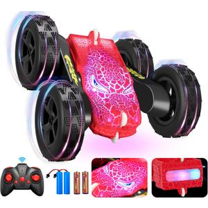 M SANMERSEN RC Cars,Dinosaur Remote Control Car,Fast RC Cars for Boys 8-12 with Crackle Light,Rechargeable,2.4GHz,360Rotate,All Terrain Stunt Toys Car,Boys Girl Birthday Gift (Red)