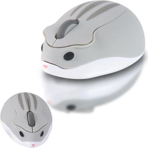 elec Space Cute Animal Hamster Shape Wireless Mouse - Silent, 3-Button Design for Laptop & PC; Includes Random Color Cable Clip - Perfect Computer Mouse-Grey