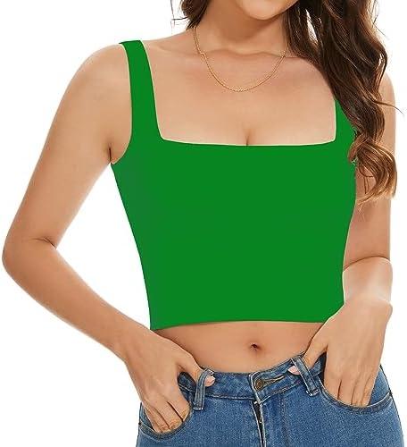 SanxiawaBa Women’s Sleeveless Crop Tops Square Neck Double Layer Workout Fitness Basic Cropped Tank Top, M