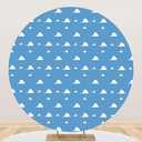Renaiss 7.2x7.2ft Blue Sky White Cloud Round Backdrop Cover Boy Story Cartoon Toy Theme Circle Photography Background Kids Hero Newborn Welcome Baby Shower Birthday Party Decor Arch Photo Booth Props