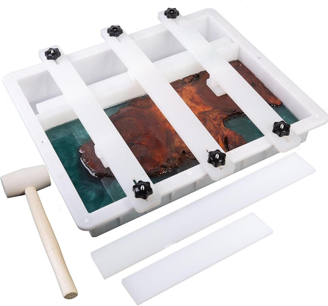 Kalinta Epoxy Mold with Divider Adjustable - 19x11x3 in No-Seal Large Resin Mold Integrated Clamping System - Perfect for Beginners & Experienced Artists Alike - Ideal for Creative Resin Art Projects (19"x11"x3")