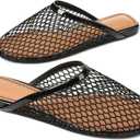 Women's Mesh Mules Breathable Slip-On Net Flats Lightweight Mesh Ballet Flats for Women for Casual Or Indoor Wear (6, Black)